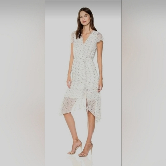 Sam Edelman Women's Ditsy Print with Gathered Front Dress Ivory Size 10 - Picture 1 of 16